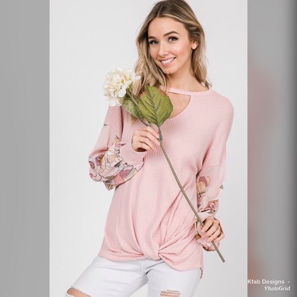 🥰LAST 1! Blush Waffle Knit Choker Contrast Top! - Picture 7 of 8
